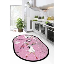 Evdeya Dijital Baskılı Yıkanabilir Kaymaz Kitchen Yazılı Aşçı Oval Mutfak Halısı, O-Mutfak-03-Pembe,