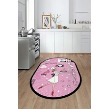 Evdeya Dijital Baskılı Yıkanabilir Kaymaz Kitchen Yazılı Aşçı Oval Mutfak Halısı, O-Mutfak-03-Pembe,