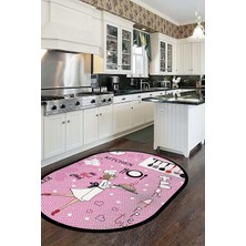 Evdeya Dijital Baskılı Yıkanabilir Kaymaz Kitchen Yazılı Aşçı Oval Mutfak Halısı, O-Mutfak-03-Pembe,