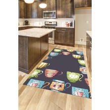Evdeya Dijital Baskılı Kaymaz Taban Renkli Fincanlar Mutfak Halısı, Mutfak-26-Renkli,
