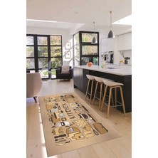 Evdeya Dijital Baskılı Kaymaz Taban Yıkanabilir Modern Mutfak Halısı, Mutfak-17-Kahve,