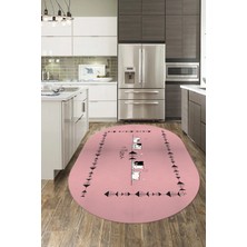 Evdeya Sevimli Hayvanlar Desenli Kaymaz Taban Yıkanabilir Oval Mutfak Halısı, O-Mutfak-10-Pembe,