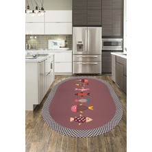 Evdeya Dijital Baskılı Kaymaz Yıkanabilir Renkli Balık Desen Oval Mutfak Halısı, O-Mutfak-11-Pembe,