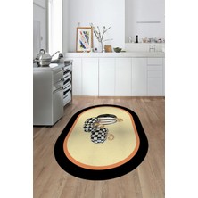 Evdeya Dijital Baskılı Kaymaz Yıkanabilir Bal Kabağı Desenli Oval Mutfak Halısı, O-Mutfak-13-Krem,