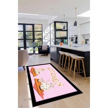 Evdeya Dijital Baskılı Kaymaz Taban Kitchen Yazılı Modern Mutfak Halısı, Mutfak-18-Pembe,