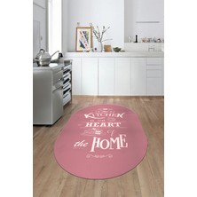 Evdeya Kitchen Home Yazılı Kaymaz Taban Yıkanabilir Oval Mutfak Halısı, O-Mutfak-15-Pembe,