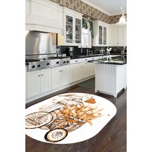 Evdeya Dijital Baskılı Kaymaz Taban Bisiklet Çiçek Desenli Oval Mutfak Halısı, O-Mutfak-21-Kahve,