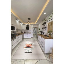 Evdeya Kitchen Yazılı Aşçı Motifli Kaymaz Taban Yıkanabilir Mutfak Halısı, Mutfak-05-Gri,