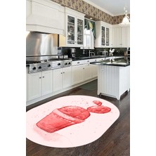 Evdeya Dijital Baskılı Kaymaz Taban Kaktüs Desenli Oval Mutfak Halısı, O-Mutfak-20-Kırmızı,