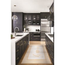 Evdeya Dijital Baskılı Kaymaz Yıkanabilir Home Yazılı Mutfak Halısı, Mutfak-12-Krem,