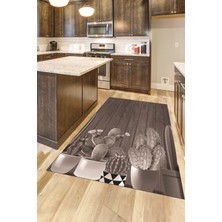 Evdeya Dijital Baskılı Kaymaz Taban Kaktüslü Çiçekli Mutfak Halısı, Mutfak-24-Vizon,