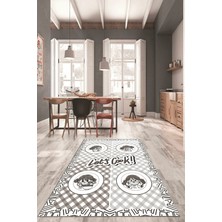 Evdeya Lets Cook Yazılı Yıkanabilir Kaymaz Taban Modern Mutfak Halısı, Mutfak-36-Gri,