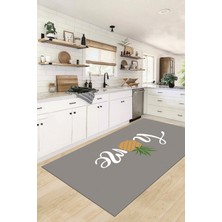 Evdeya Home Yazılı Ananas Desenli Yıkanabilir Kaymaz Mutfak Halısı, Mutfak-31-Gri,