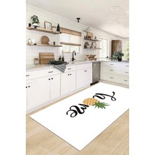 Evdeya Home Yazılı Ananas Desenli Yıkanabilir Kaymaz Mutfak Halısı, Mutfak-31-Beyaz,