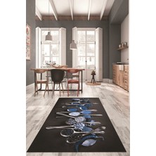 Evdeya Baharat Temalı Kaymaz Taban Yıkanabilir  Modern Mutfak Halısı, Mutfak-33-Mavi,
