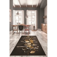 Evdeya Baharat Temalı Kaymaz Taban Yıkanabilir  Modern Mutfak Halısı, Mutfak-33-Kahve,