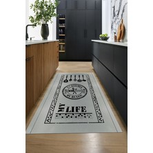 Evdeya Dijital Baskılı Kaymaz Taban Yıkanabilir Renkli Modern Mutfak Halısı, Mutfak-50-Gri,