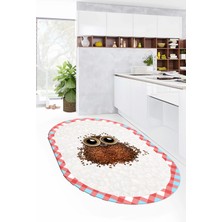 Evdeya Baykuş Desenli Çerçeveli Kaymaz Yıkanabilir Şık Oval Mutfak Halısı, O-Mutfak-46-Pembe,