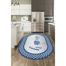 Evdeya Dijital Baskılı Kaymaz Yıkanabilir Home Yazılı Oval Mutfak Halısı, O-Mutfak-12-Mavi,