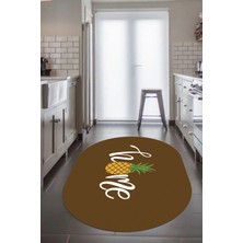Evdeya Home Yazılı Ananas Desenli Yıkanabilir Kaymaz Oval Mutfak Halısı, O-Mutfak-31-Kahve,