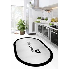 Evdeya Dijital Baskılı Yıkanabilir Kaymaz Kitchen Yazılı Çerçeveli Oval Mutfak Halısı, O-Mutfak-02-Siyah,