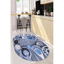 Evdeya 3D Kaşık Baharat Temalı Kaymaz Taban Yıkanabilir Oval Mutfak Halısı, O-Mutfak-29-Mavi,