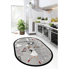 Evdeya Dijital Baskılı Yıkanabilir Kaymaz Kitchen Yazılı Aşçı Oval Mutfak Halısı, O-Mutfak-03-Gri,