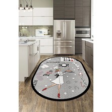 Evdeya Dijital Baskılı Yıkanabilir Kaymaz Kitchen Yazılı Aşçı Oval Mutfak Halısı, O-Mutfak-03-Gri,