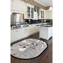 Evdeya Dijital Baskılı Yıkanabilir Kaymaz Kitchen Yazılı Aşçı Oval Mutfak Halısı, O-Mutfak-03-Gri,