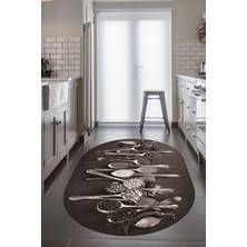Evdeya Baharat Temalı Kaymaz Taban Yıkanabilir  Modern Oval Mutfak Halısı, O-Mutfak-33-Vizon,