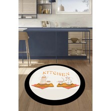 Evdeya Dijital Baskılı Kaymaz Taban Kitchen Yazılı Modern Yuvarlak Mutfak Halısı, Y-Mutfak-18-Krem,
