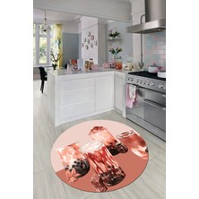 Evdeya Çikolata Buz Motifli Yıkanabilir Kaymaz Taban Yuvarlak Mutfak Halısı, Y-Mutfak-37-Kırmızı,