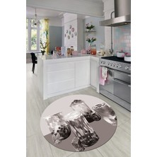 Evdeya Çikolata Buz Motifli Yıkanabilir Kaymaz Taban Yuvarlak Mutfak Halısı, Y-Mutfak-37-Vizon,