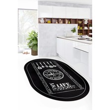 Evdeya Dijital Baskılı Kaymaz Taban Yıkanabilir Renkli Modern Oval Mutfak Halısı, O-Mutfak-50-Antrasit,