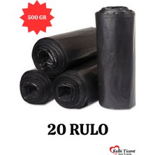 Kalbi Ticaret Kalın Çöp Torbası 500 gr x 20 Rulo Siyah Çöp Poşeti 80x110 cm Jumbo Büzgülü Çöp Torbası