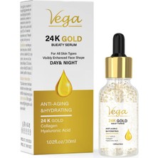 Vega 24K Altın Parçacıklı Hyaluronik Asit İçeren Karşıtı Kolajen Cilt Bakım Serum 30 ml