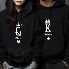 Crea Eymer Wear Sevgililer Günü Çift Kombini Isime Özel King Queen Baskılı 3 Iplik Siyah Sevgililer Günü Sweatshirt