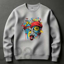 Crea Eymer Wear Picaso Art Face Illüstratif Baskılı Oversize 3 Iplik Hoodie Sweatshirt