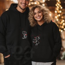 Crea Eymer Wear 14 Şubat Sevgililer Günü Çift Kombini Tema Baskılı 3 Iplik Siyah Sevgililer Günü Sweatshirt