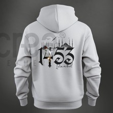 Crea Eymer Wear 1453 Istanbul Fetih Tasarım Baskılı Oversize Hoodie Sweatshirt Gri