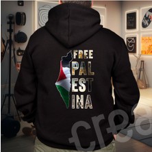 Crea Eymer Wear Filistin Özgür Tasarım Baskılı Oversize Hoodie Sweatshirt Siyah