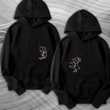 Crea Eymer Wear 14 Şubat Sevgililer Günü Çift Kombini Tema Baskılı 3 Iplik Siyah Sevgililer Günü Sweatshirt