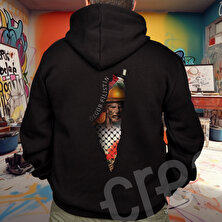 Crea Eymer Wear Filistin Özgür Tasarım Baskılı Oversize Hoodie Sweatshirt Siyah