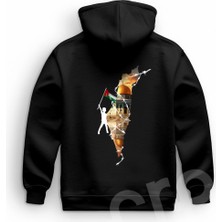 Crea Eymer Wear Filistin Özgür Tasarım Baskılı Oversize Hoodie Sweatshirt Siyah