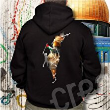 Crea Eymer Wear Filistin Özgür Tasarım Baskılı Oversize Hoodie Sweatshirt Siyah