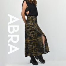 Abra Kadın Saten Siyah-Haki Yırtmaçlı Etek