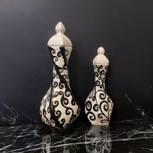 Handmade Çini Seramik 2'li Set Takım Siyah Beyaz Burgu Vazolar