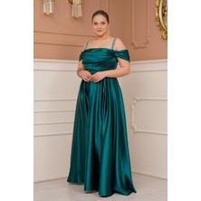 Livanomi Askılı  Drapeli Yeşil Büyük Beden Abiye