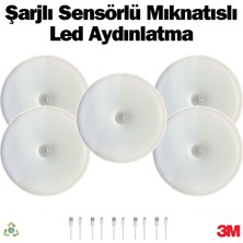 Amber LED 5 Adet Hareket Sensörlü Ledli Gece Lambası, Şarj Edilebilir, Taşınabilir, 4000K Ilık Günışığı, Dolap Içi Lamba, Merdiven, Koridor ve Banyo Kullanımı Için