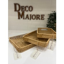 Decomajore Rattan Tepsi, Dekoratif Tepsi, Organizer, Düzenleyici Tepsi, Sunum Tepsi Rattan 3'lü Tepsi Set